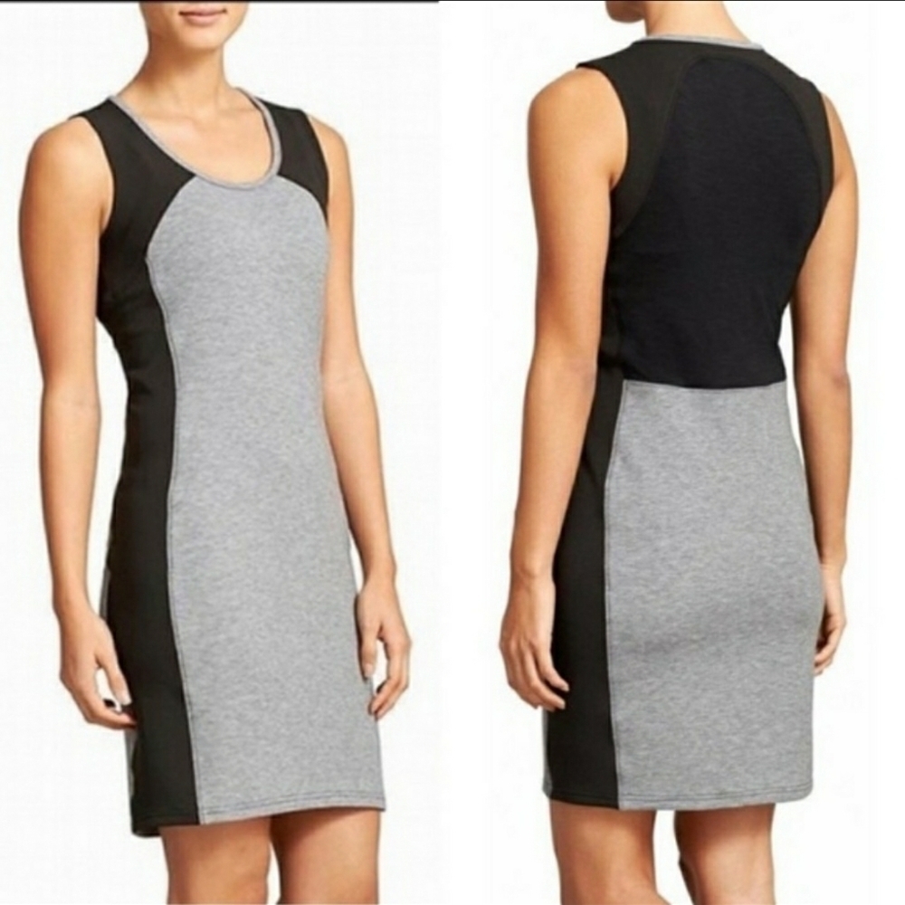 Athleta Black and Gray Fuse Scuba Bodycon Color Block Dress Size M